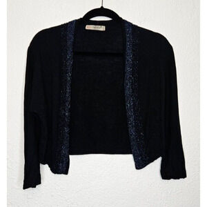 Vintage 60s Cardigan Sweater XS Black French Style Merino Wool‎ Beaded Coquette